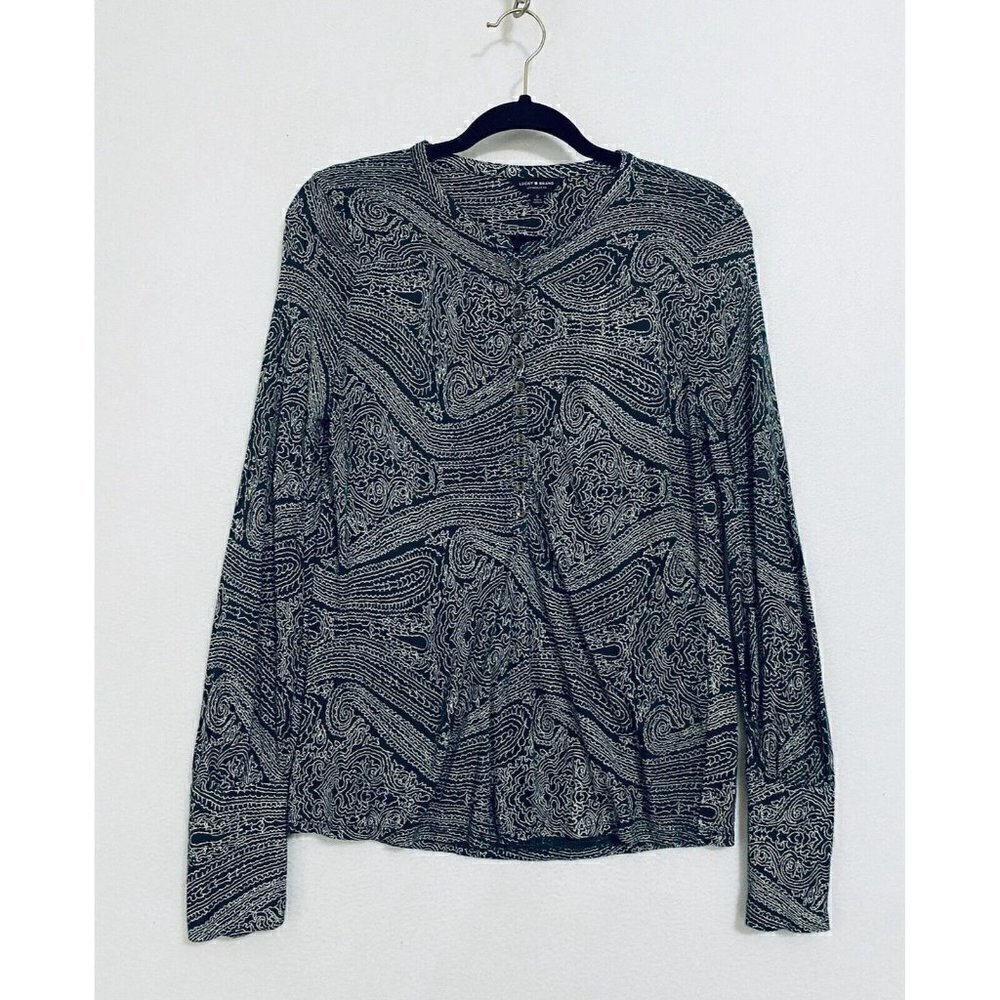 Lucky Brand Womens Small Paisley Print Henley Top Long Sleeves Button Cuffs 90s